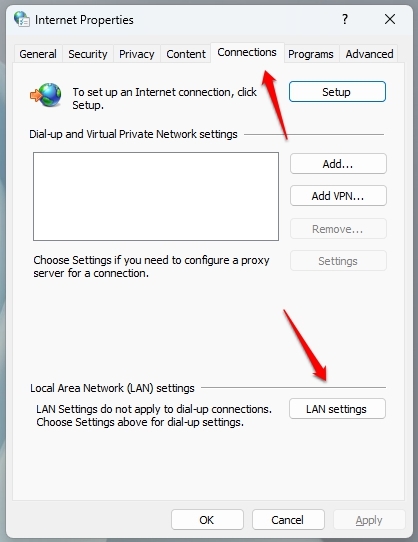 Connections - LAN Settings - DNS Probe Finished No Internet