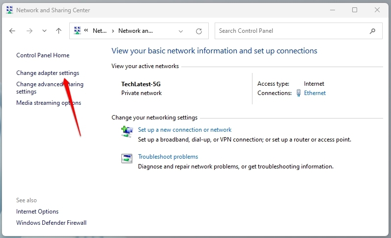 Change adapter settings - DNS Probe Finished No Internet