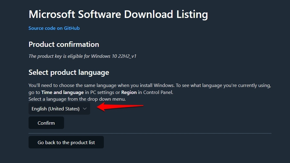 Microsoft Software Download Listing