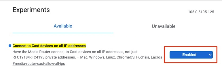 Chrome Flag - Chromecast Available for specific Video Sites Error