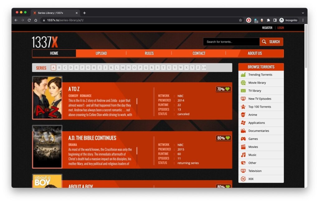 1337x - Torrent Sites for TV Shows