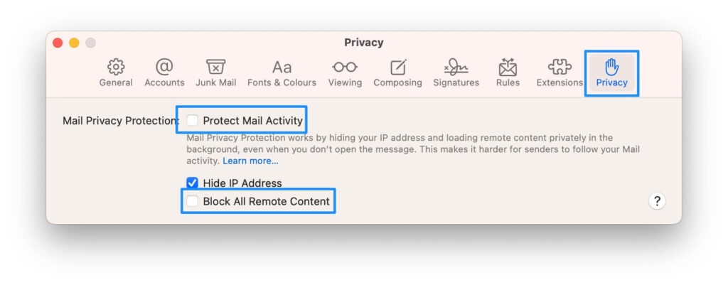 Turn Off Mail Privacy on Mac