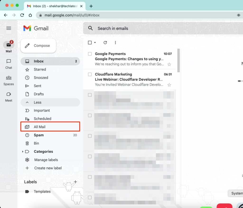 Получить архивированные электронные письма в Gmail