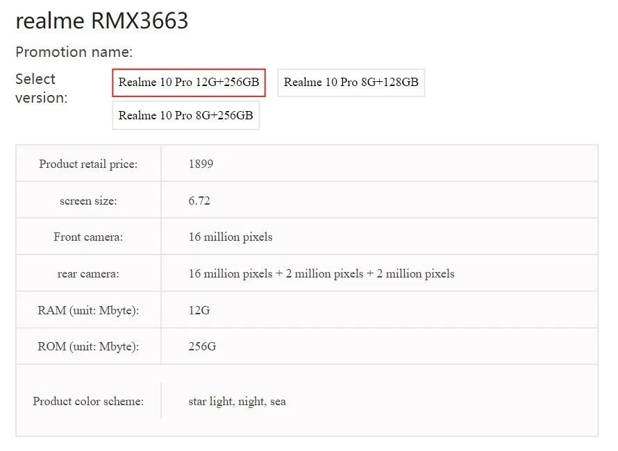 Realme 10 Pro 5G RAM And Storage Variant Leaked