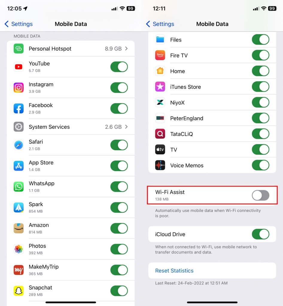 Turn Off Wifi Assist - Check Data Usage On iPhone