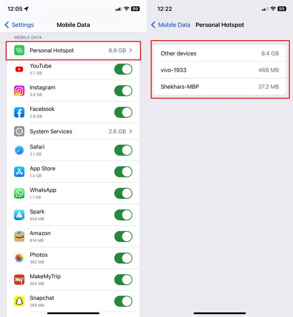 Использование личной точки доступа iPhone — проверьте использование данных на iPhone