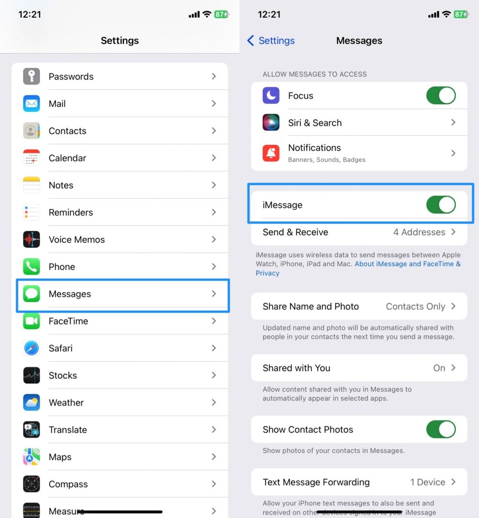 Включить iMessage — не получать текстовые уведомления на iPhone