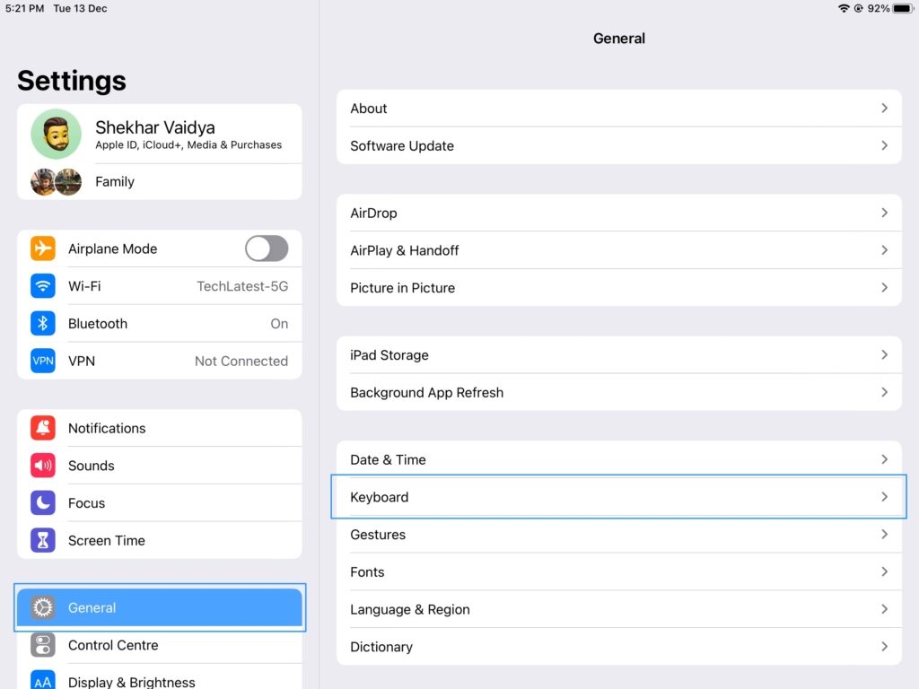 iPad General Settings