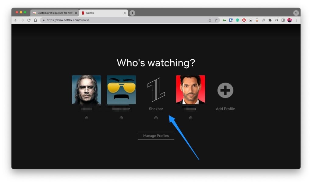 Пользовательское изображение профиля для Netflix