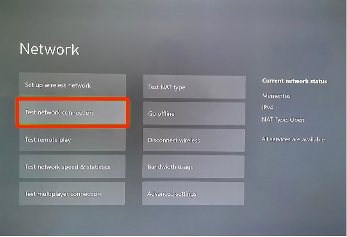 Test Network Type - Xbox Not Connecting To The Internet