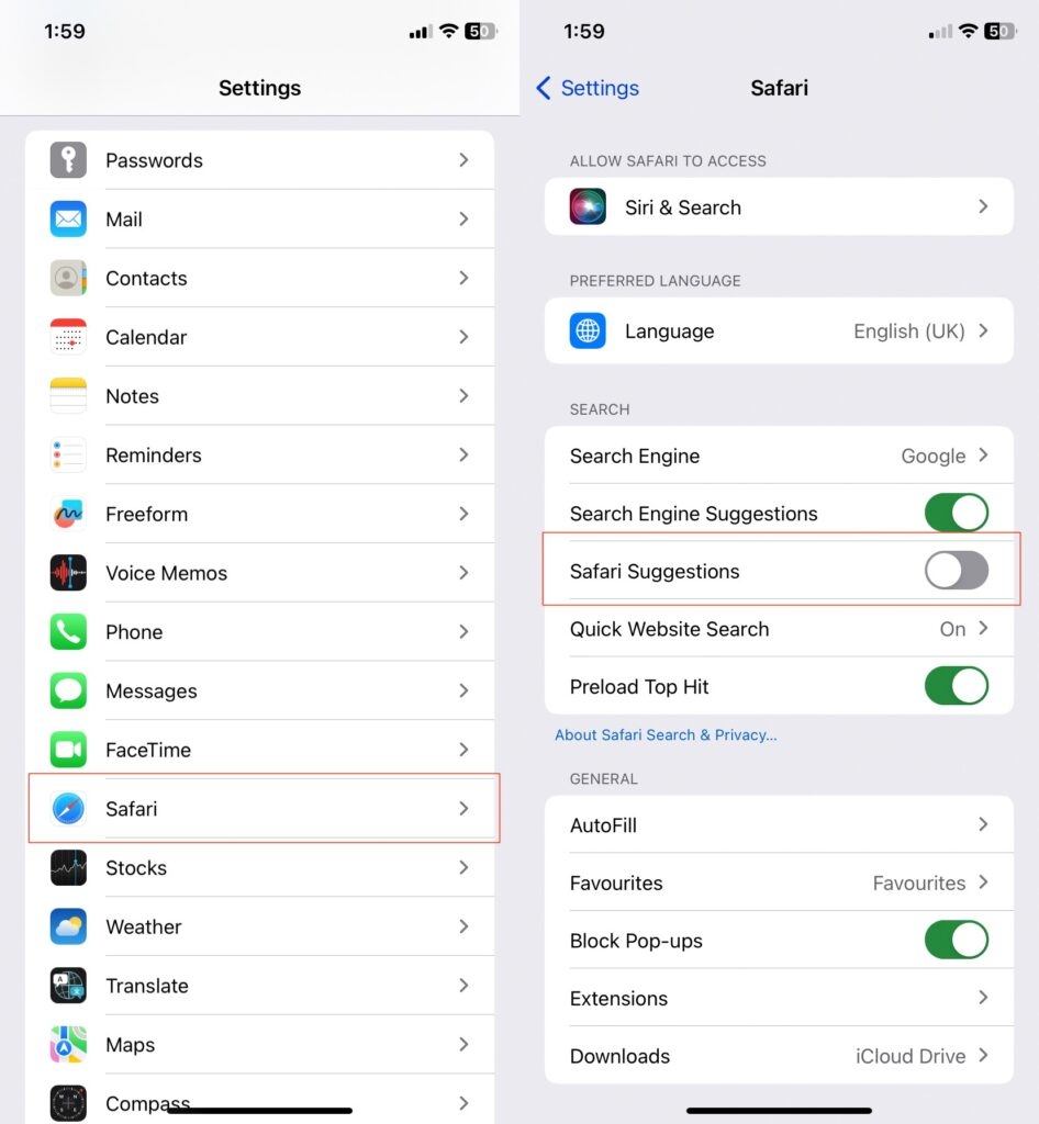 Отключить предложения Safari - удалить часто посещаемые на iPhone