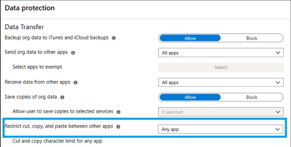 Microsoft Intune Policy Management - Your Organization's Data Cannot Be Pasted Here