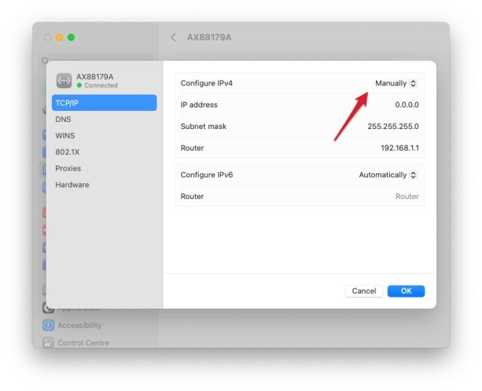 how to fix ethernet self assigned ip address on mac