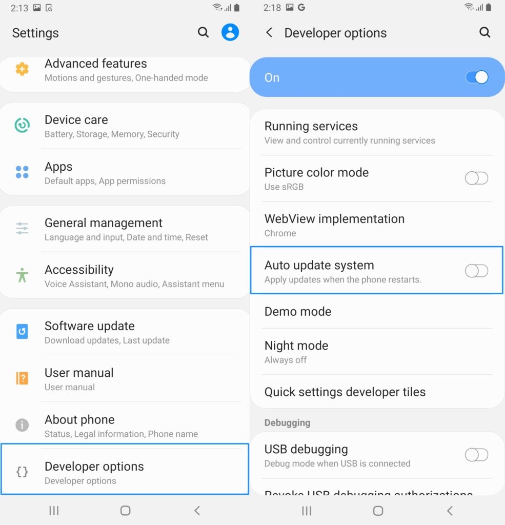 Disable Auto Update System Samsung - OEM Unlock Missing