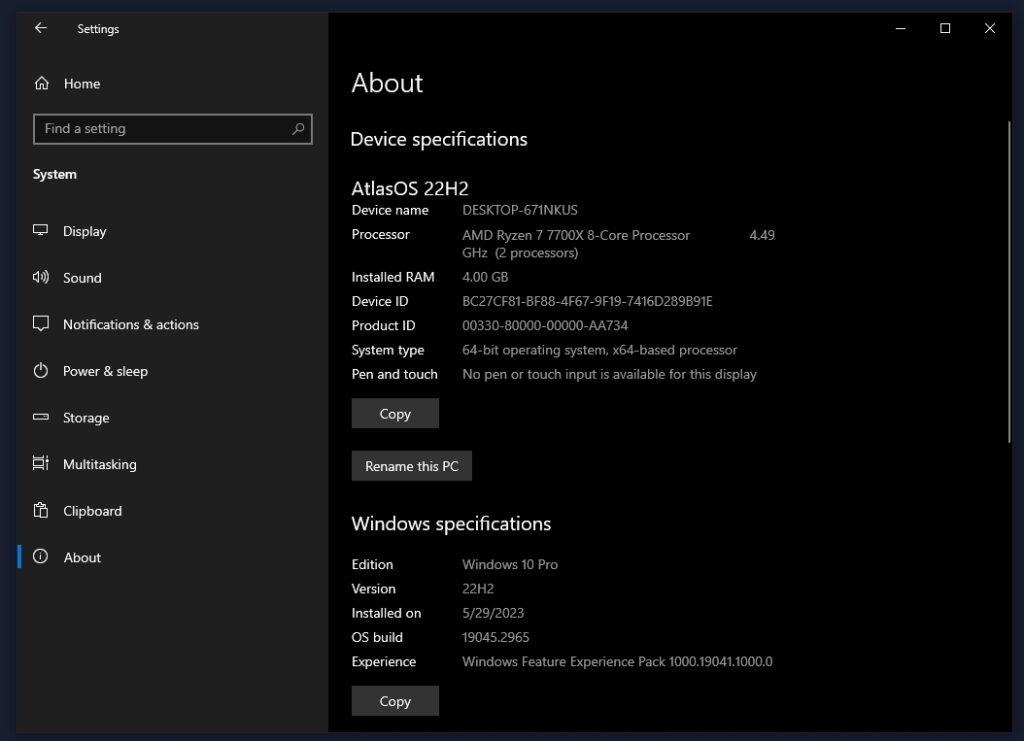 atlas os windows 10 pro