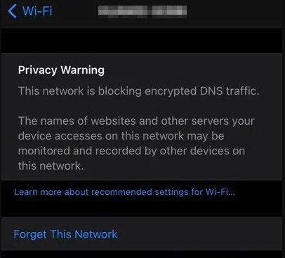 Эта сеть блокирует зашифрованный DNS-трафик