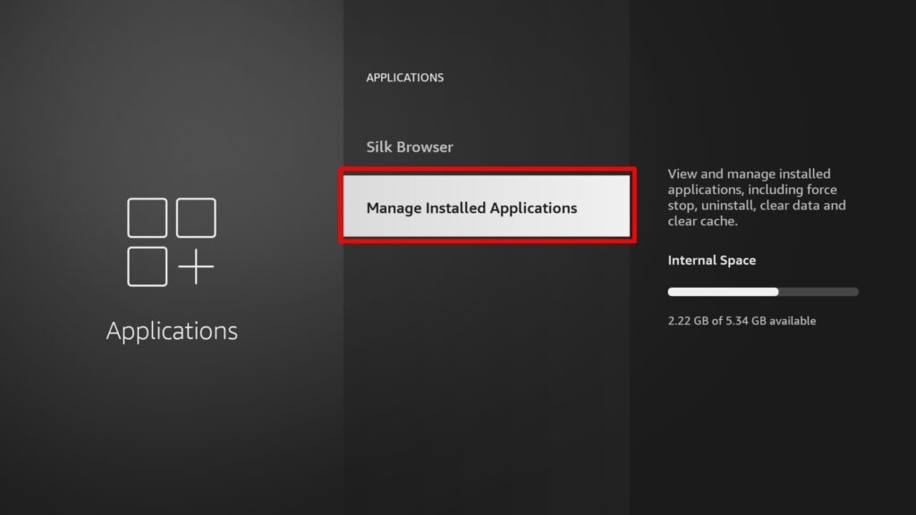 Manage Installed Applications - Fire TV Stick - Prime Video Error Code 1061