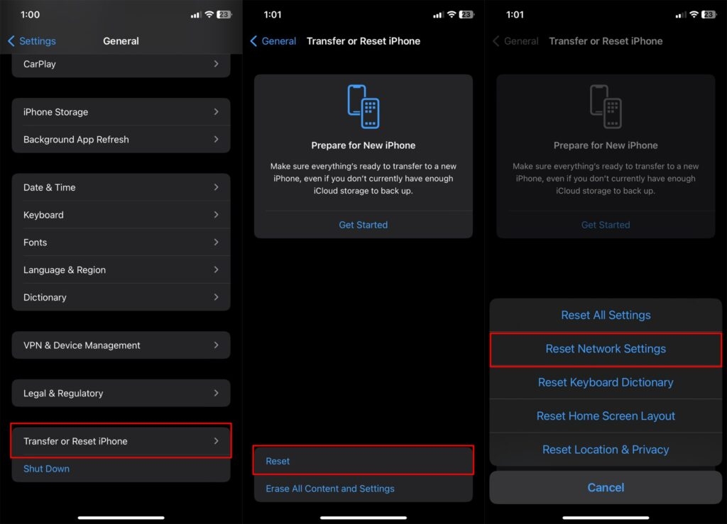 Reset Network Settings iPhone