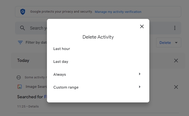 Delete Activity - Google My Activity
