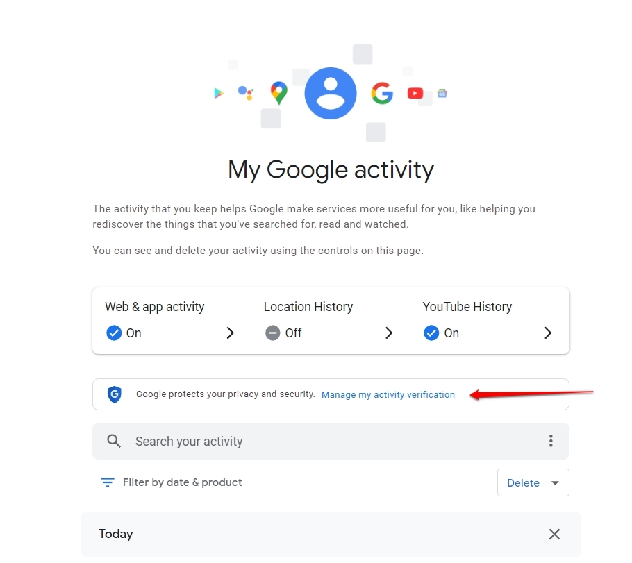 Управление проверкой моей активности - Google Моя активность