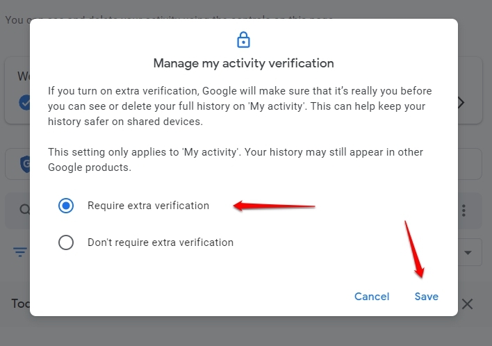 Manage My Activity Verification - Google My Activity