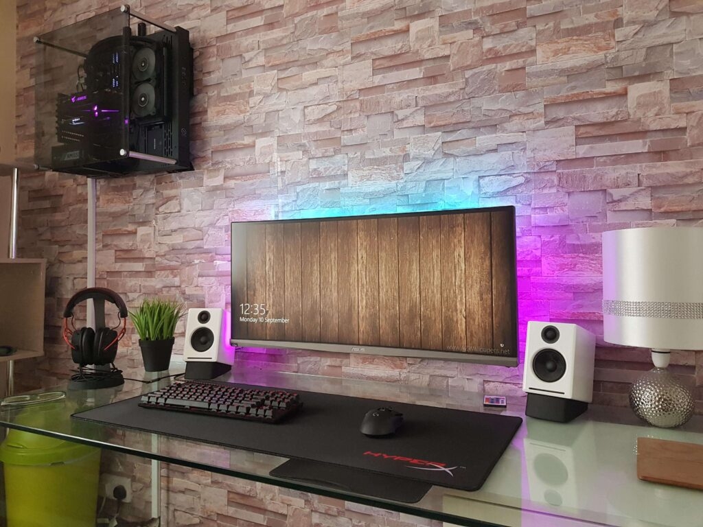 Multi-Color Wall-Mounted PC Setup - Wall-Mounted PC Examples