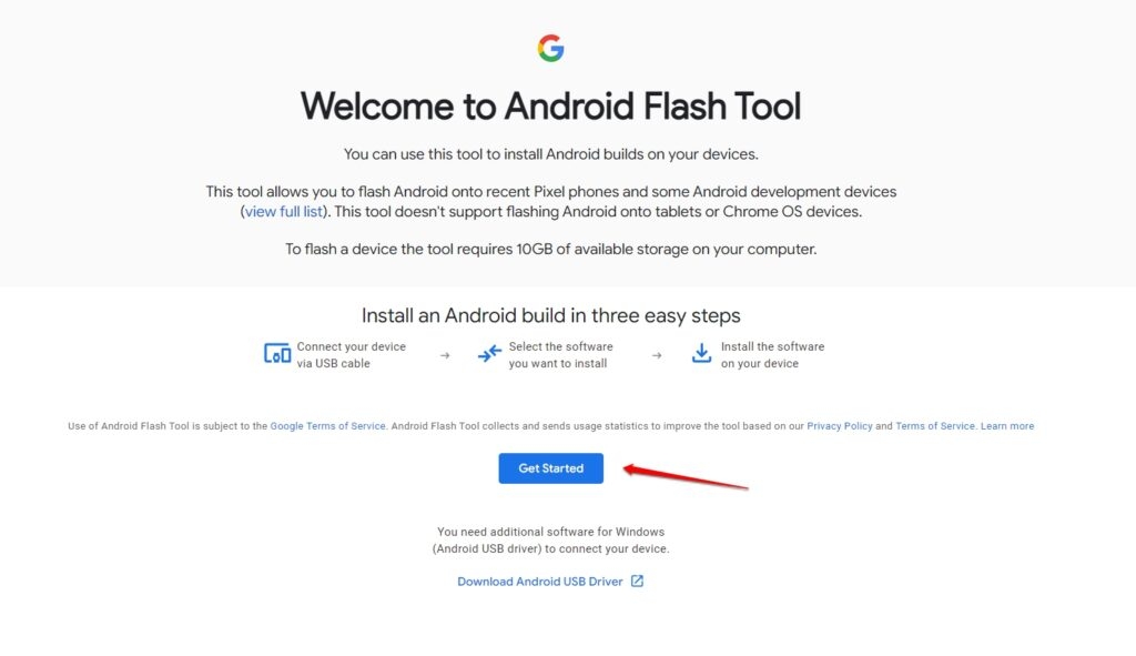 Android Flash Tool — от Android 14 до Android 13 в Google Pixel
