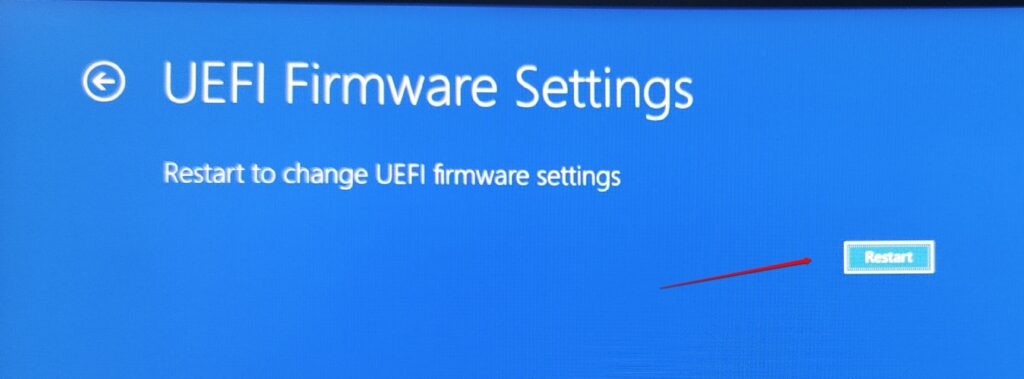 Перезапустите, чтобы изменить настройки прошивки UEFI.