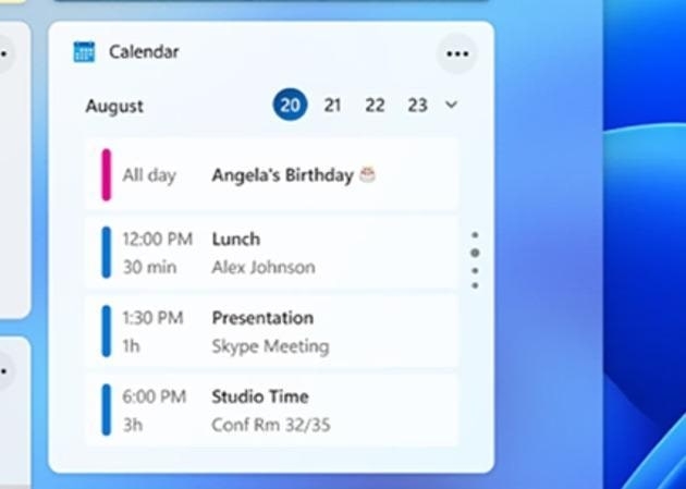 Виджет календаря — лучшие виджеты для Windows 11