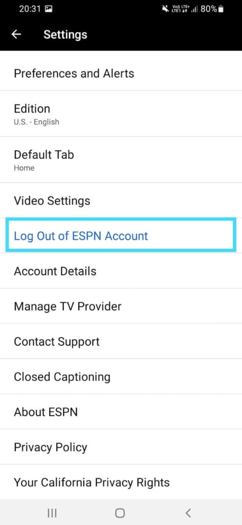 Выйдите из приложения ESPN — приложение ESPN не работает
