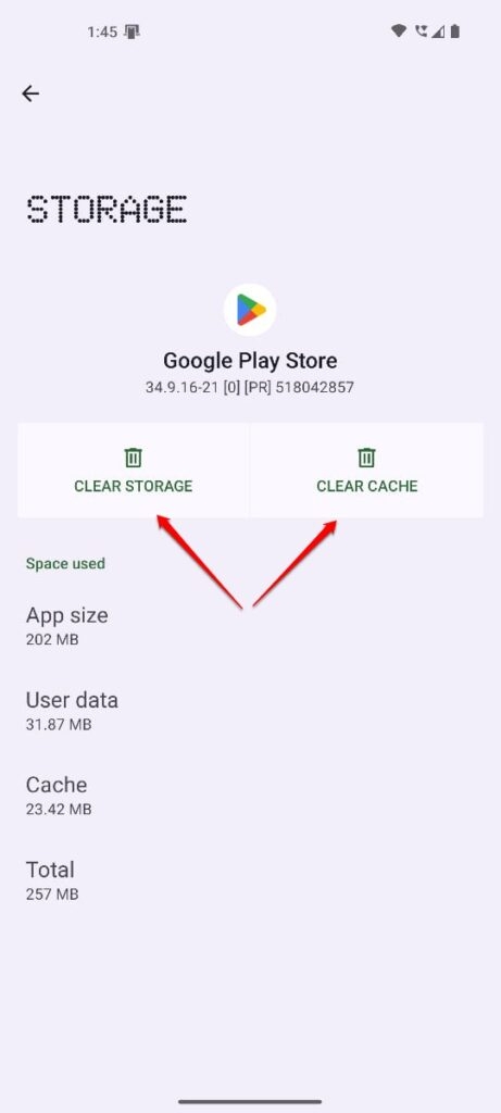 Очистить данные Play Store и кеш
