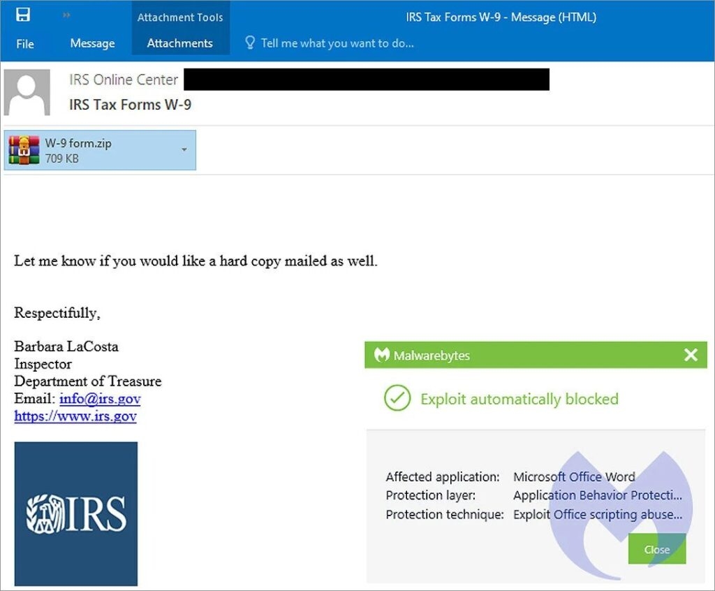 Attackers Sending IRS Phishing Emails to Install Emotett Malware 1