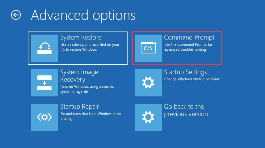 Windows Advanced Recovery Options - Error 0xc0000001 on Windows 10