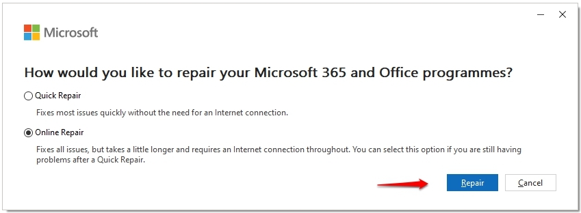 Online Repair Office — Word Error 0x88ffc009 в Windows 10/11