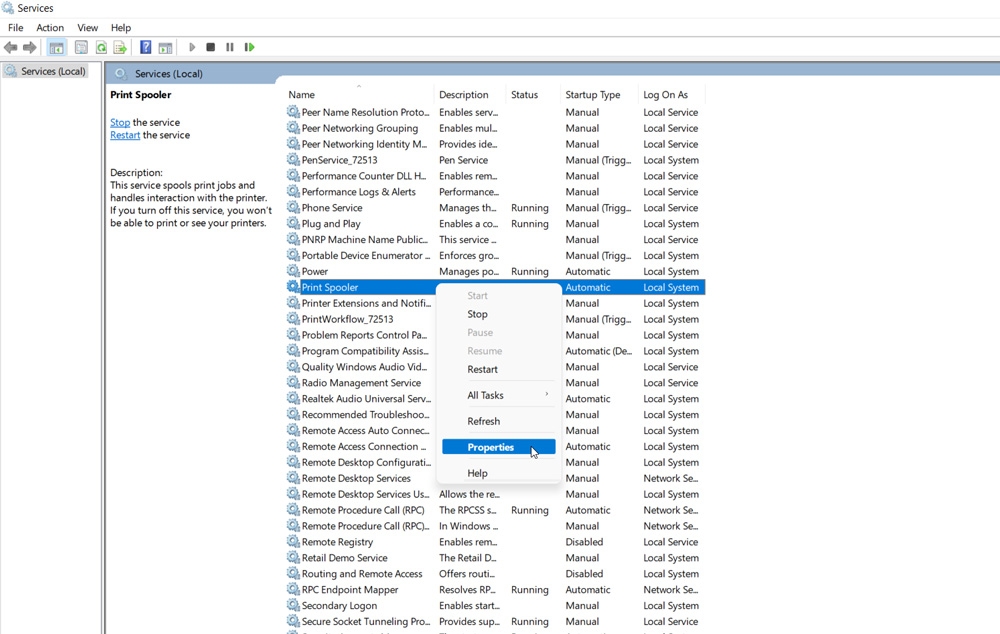 Restart the Print Spooler Service - Operation Failed 0x0000011B