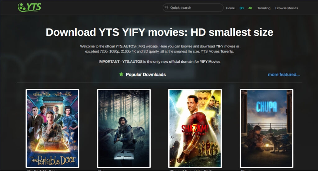 YTS — лучший сайт с разблокированными фильмами