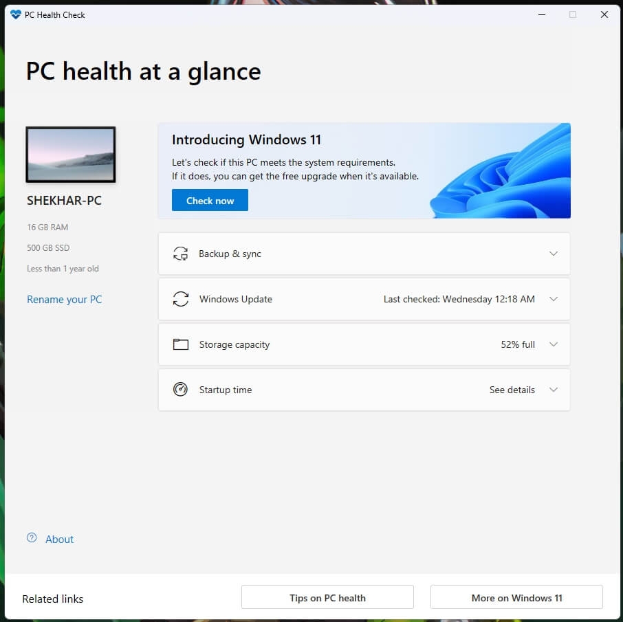 Windows PC Health Check App - Windows 12
