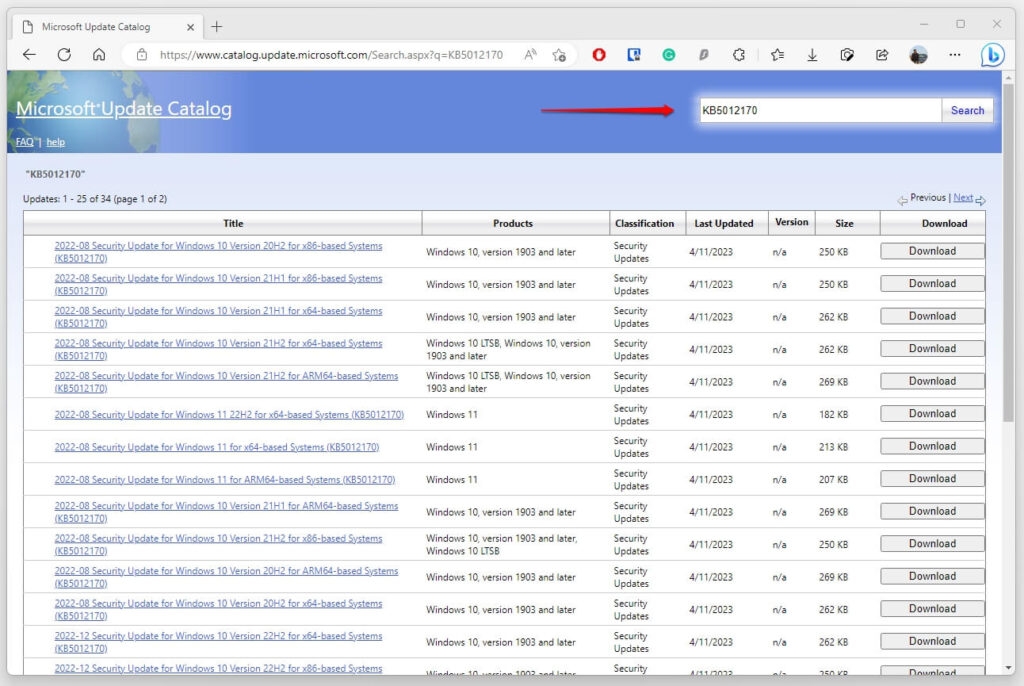 Microsoft Update Catalog - 0x80004005 Error Code in Windows