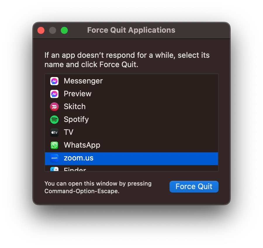 Force Quit Zoom on Mac - Zoom Error Code 10004