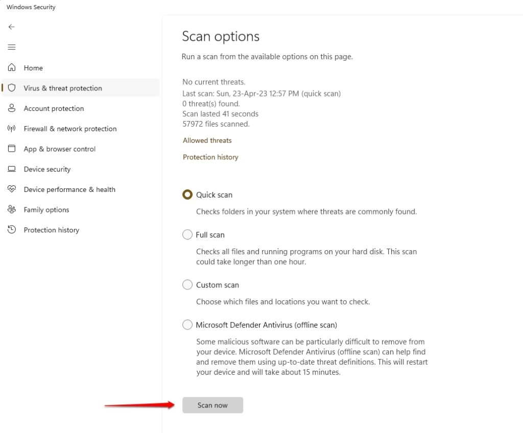 Windows Defender Scan Now - Error 0xFFFFFFFF on Windows