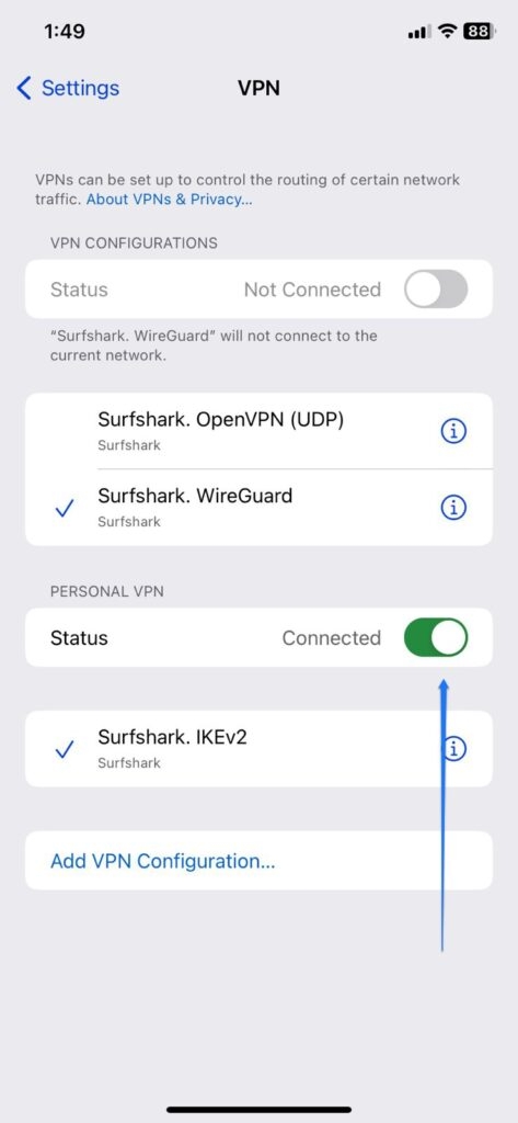 Отключите VPN iPhone — iPhone не получит доступ к определенным сайтам