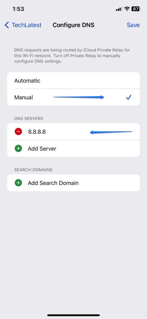 Настройте DNS iPhone — iPhone не будет получать доступ к определенным сайтам