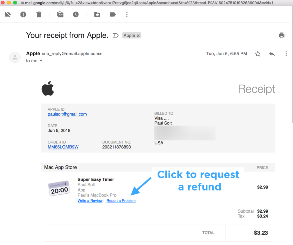 Действия по возврату средств в iTunes или App Store на Mac