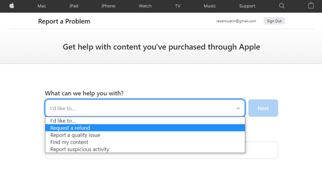 Действия по возврату средств в iTunes или App Store на Mac