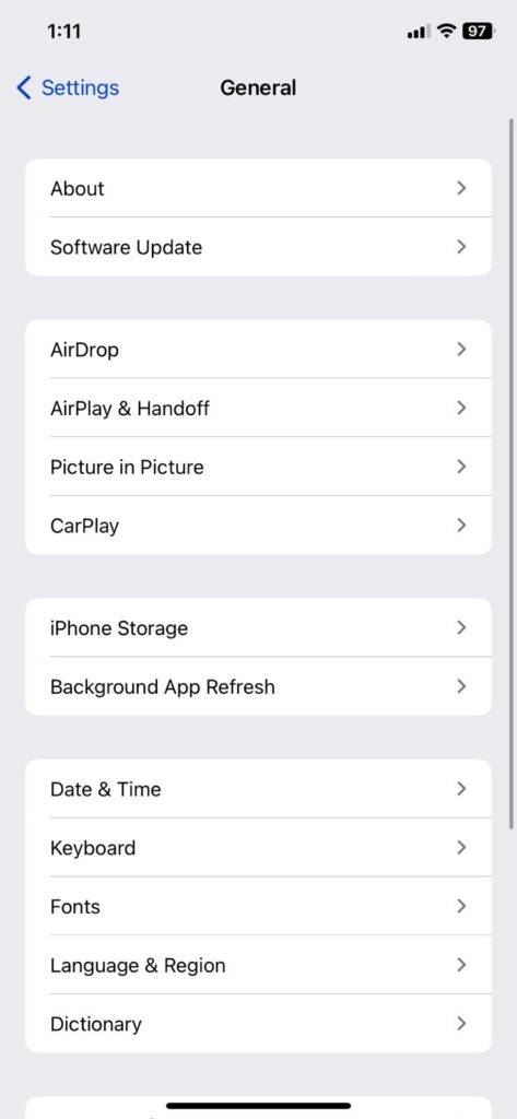 iPhone General Settings - Fix if iCloud Photos Not Syncing