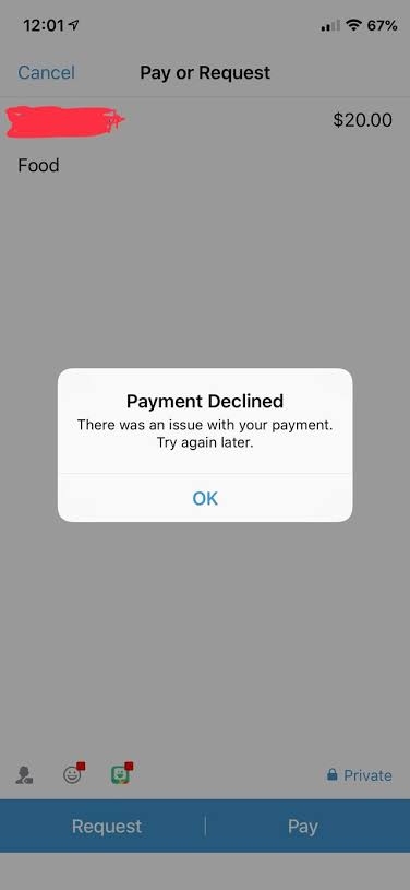 Venmo: There was an issue with your payment Error