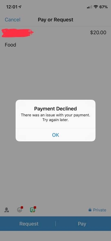 Venmo: возникла проблема с вашей ошибкой оплаты