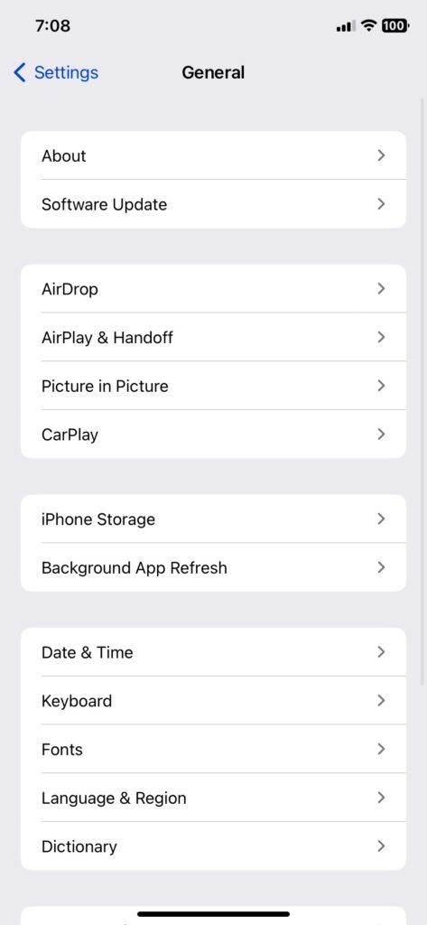iPhone General Settings - Roku AirPlay Not Working