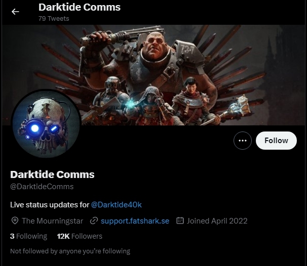 DarktideComms Twitter - Error Code 9999 in Darktide