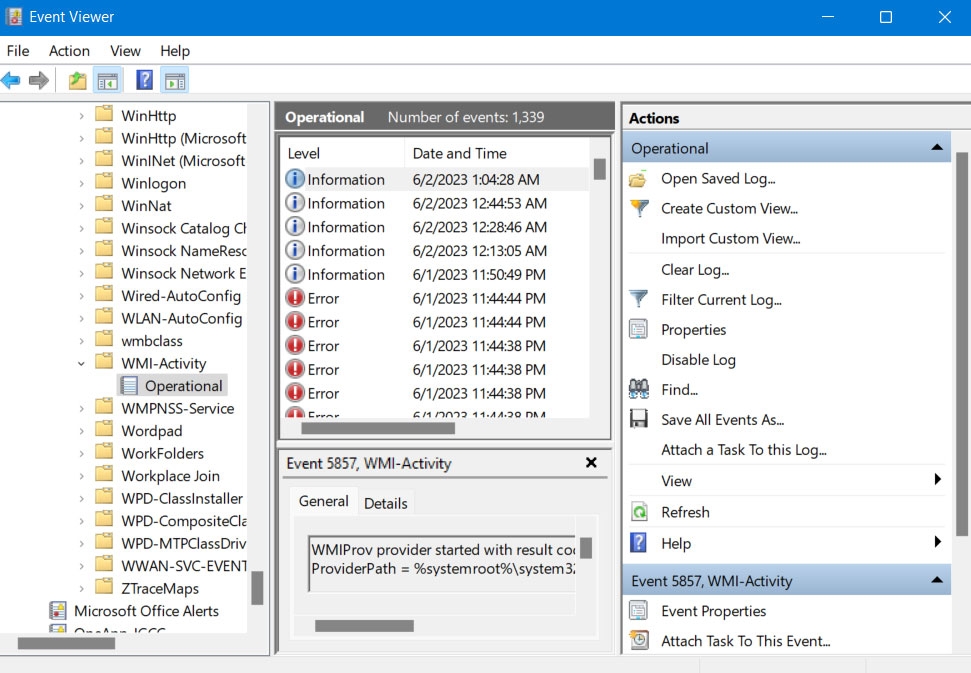 User Event Viewer to Identify Problematic Processes - WMI Provider Host High CPU Usage